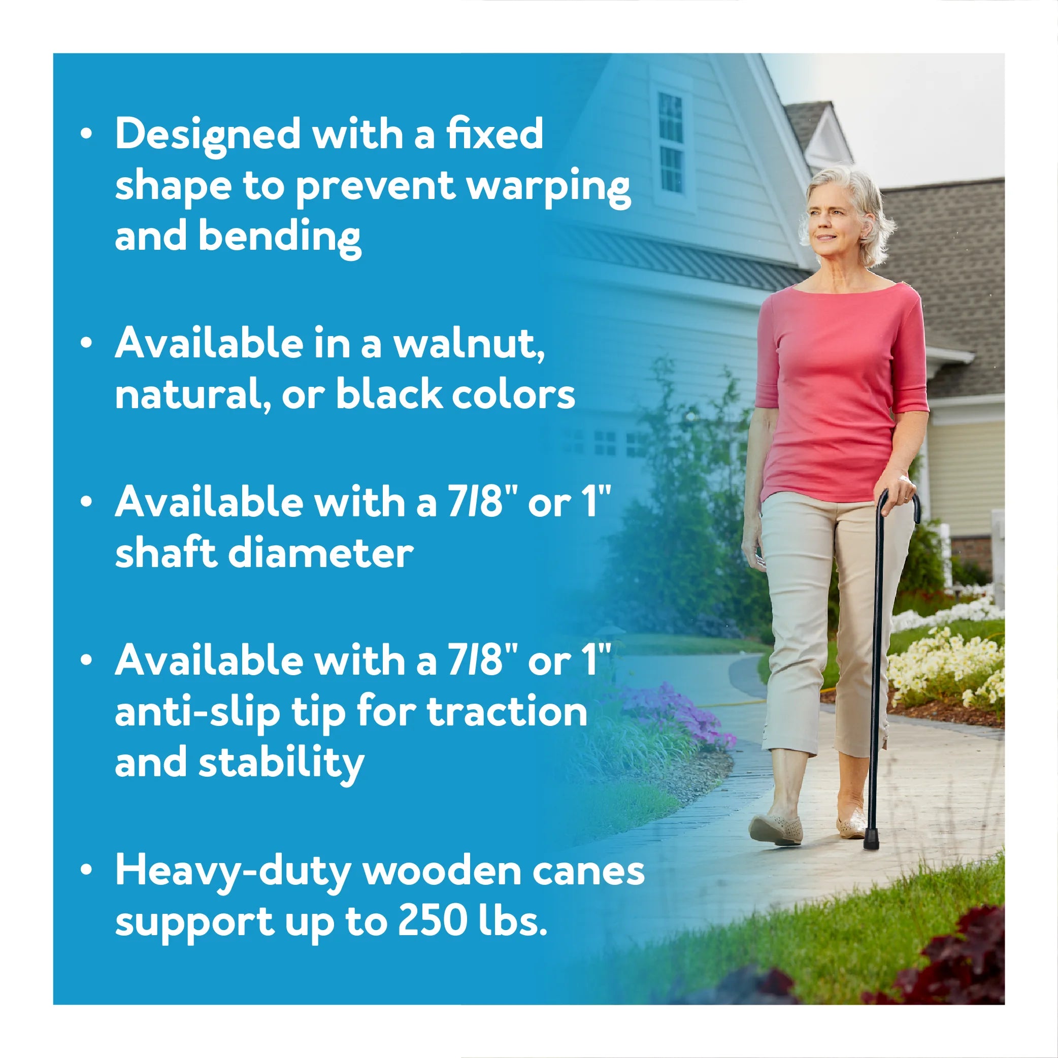 Solid Wood Walking Cane for All Occasions, for Men & Women with 250 Lb Weight Capacity