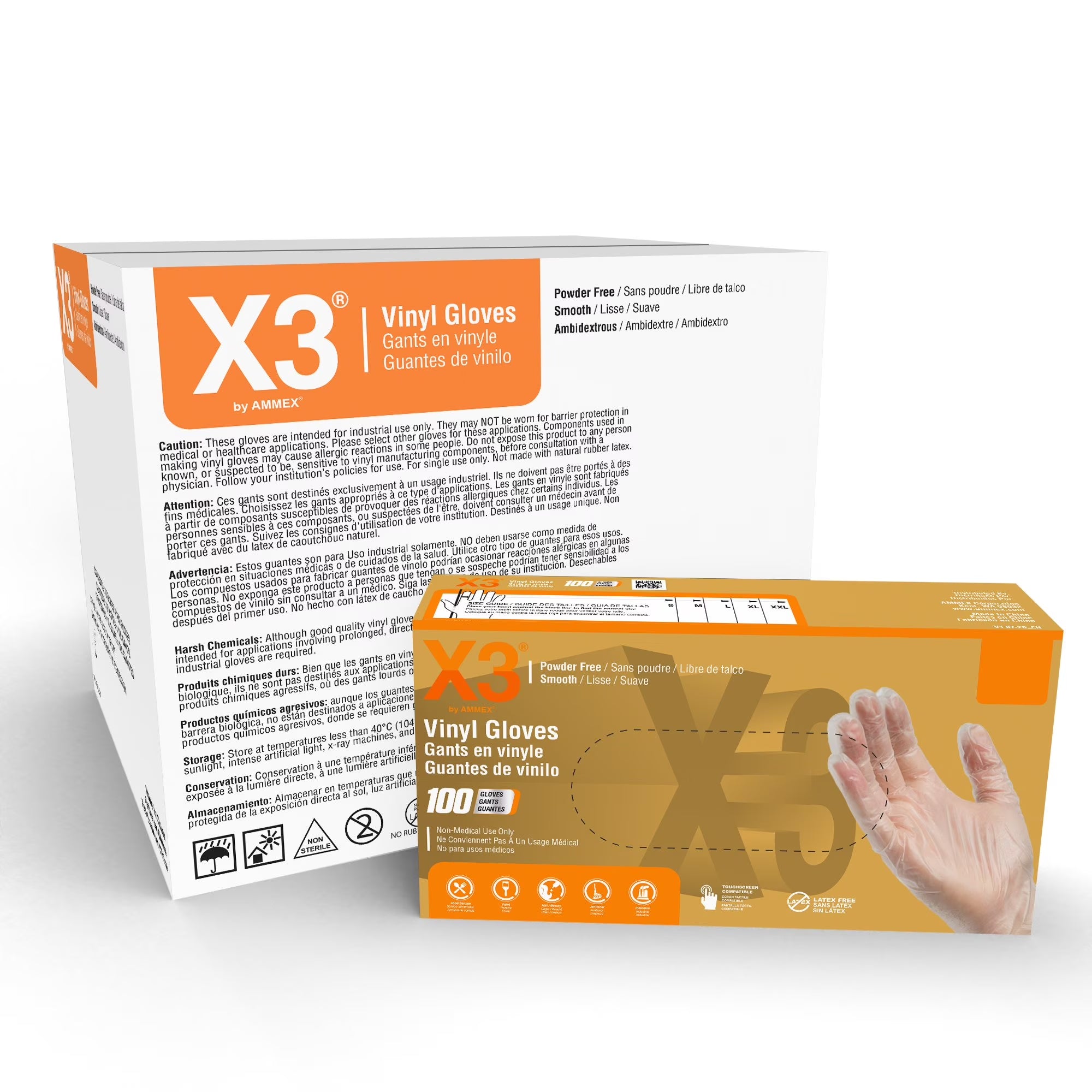 X3 Clear Vinyl Disposable Gloves, 3 Mil, Food-Safe, Non-Latex, Small, 100/Box