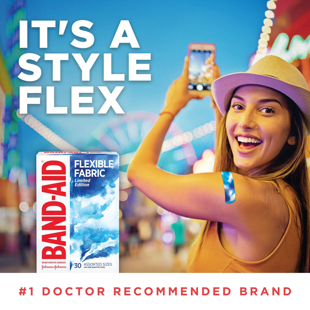 (3 Pack)  Brand Flexible Fabric Bandages, Water Color, Assorted, 30 Count
