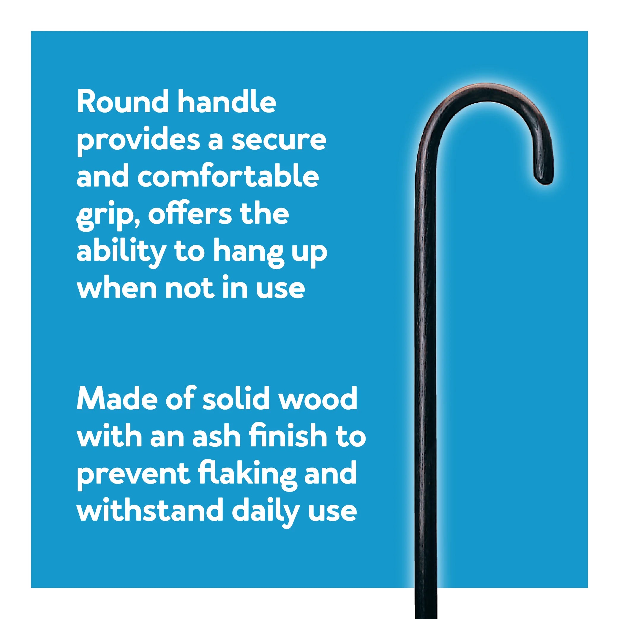round Handle Wood Cane with Rubber Tip for All Occasions, 36" Height, 250 Lb Capacity, Black