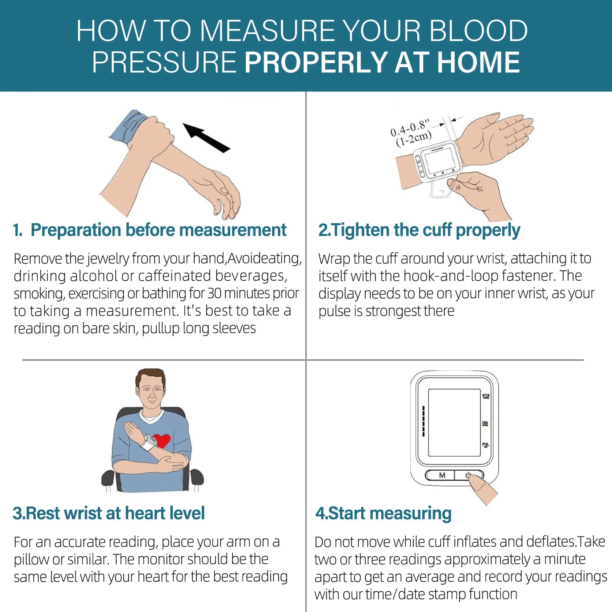 Wrist Blood Pressure Monitor for Home Use, BP Cuff, Auto Digital Blood Pressure Machine