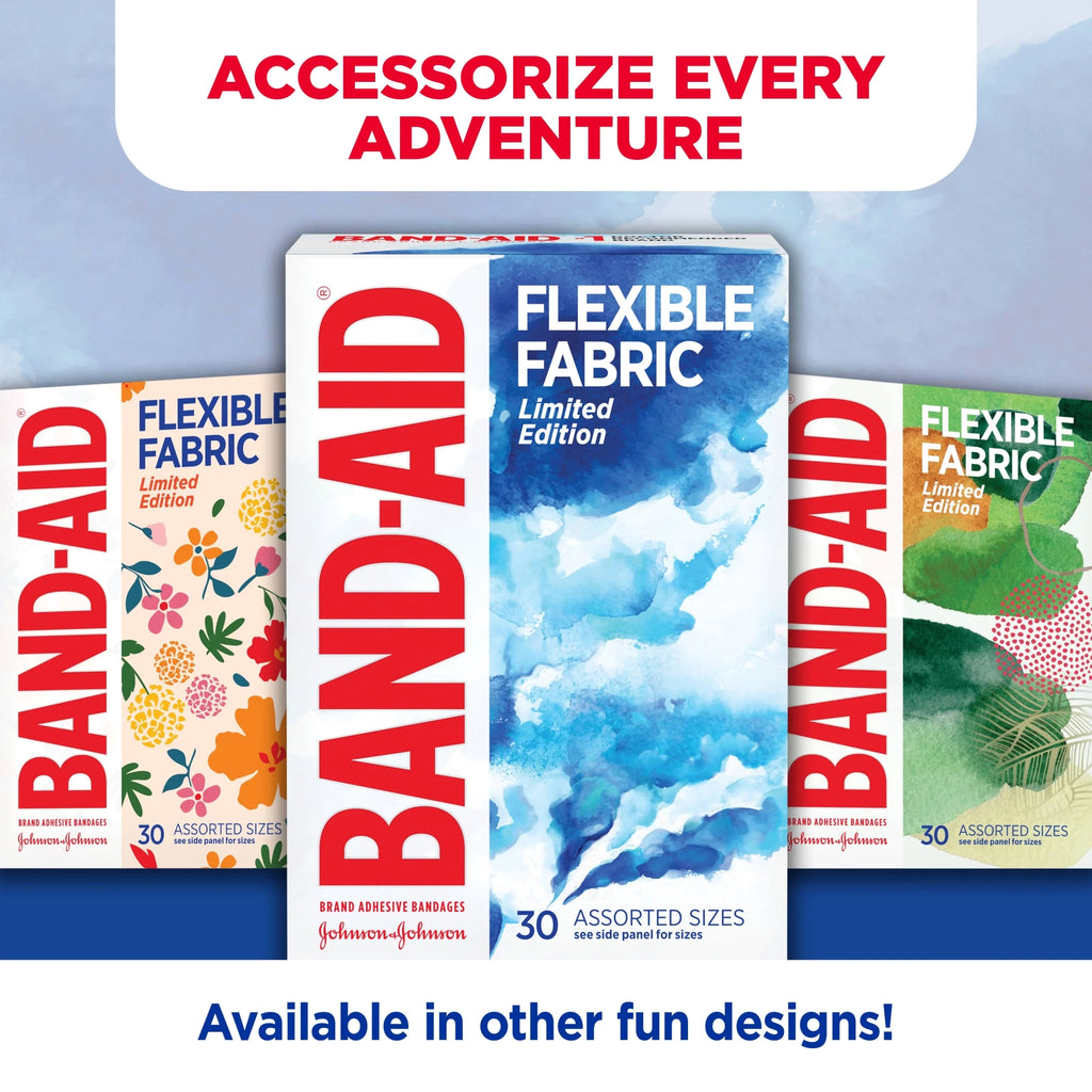 (3 Pack)  Brand Flexible Fabric Bandages, Water Color, Assorted, 30 Count