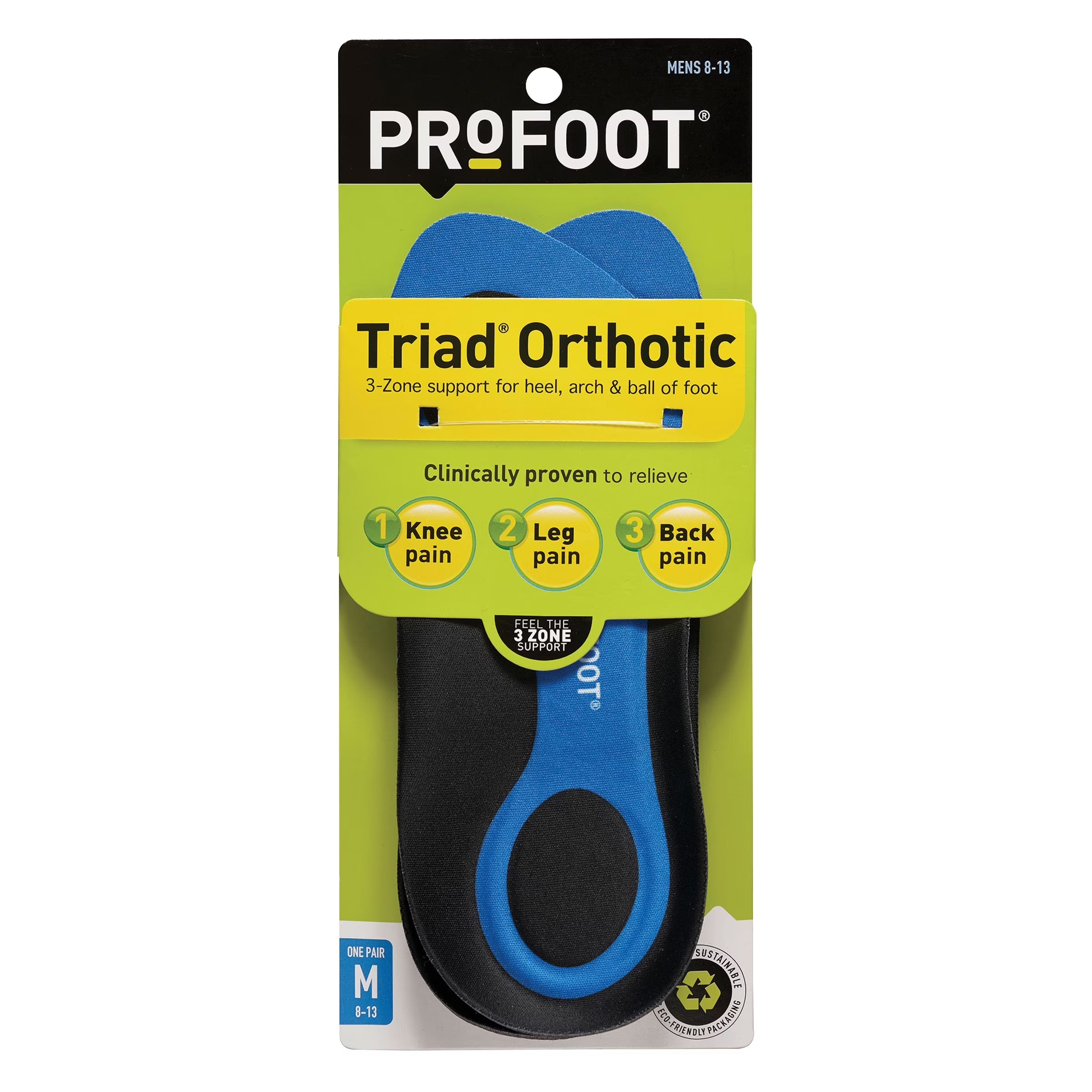 Triad Orthotic Insoles for Knee, Leg & Back Pain, Men'S 8-13, 1 Pair